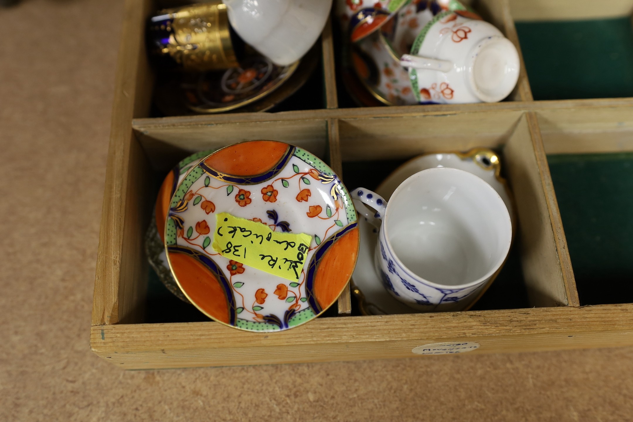 A quantity of various European cabinet cups and saucers to include Copenhagen, Spode, Royal Crown Derby etc.